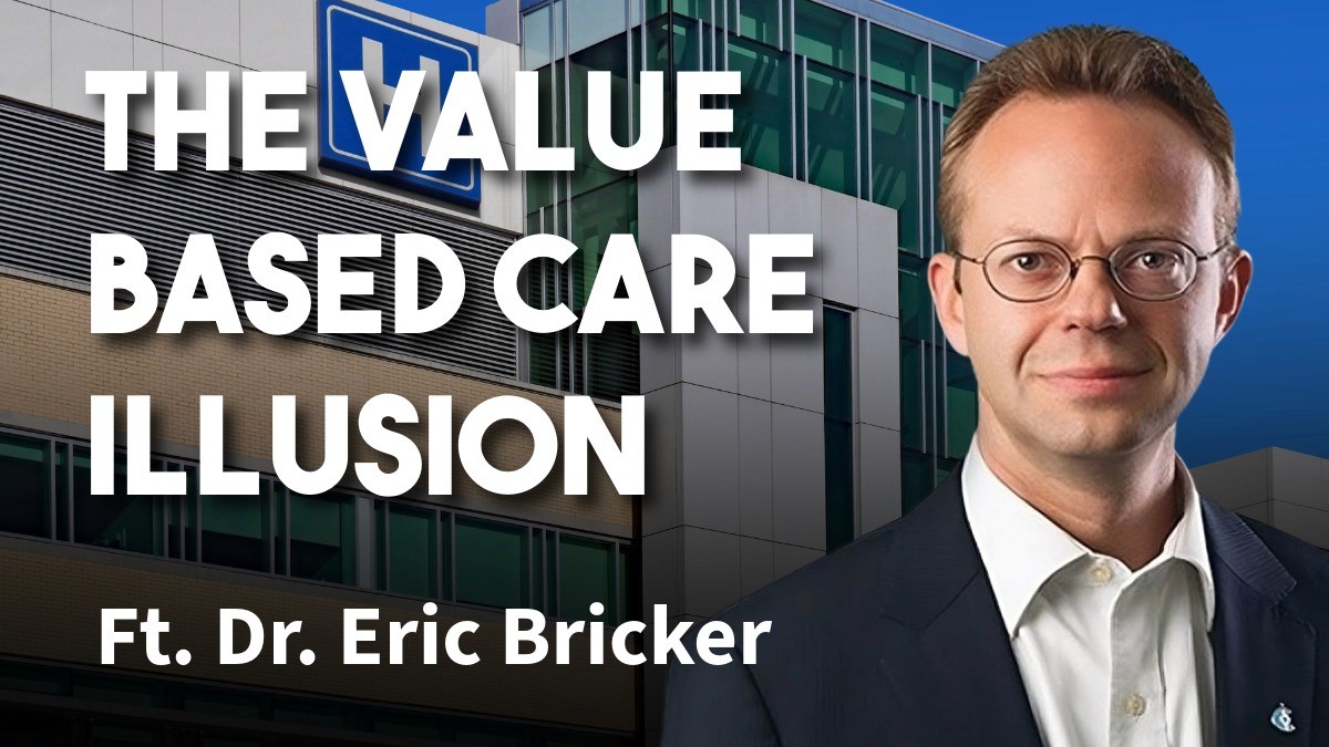 Image of Dr. Eric Bricker with the Caption "Hospital Powr Grab" next to him for his appearance on the Value Health Voices podcast